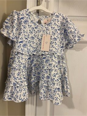 Smockingbird Blue Floral Ruffle Toddler Dress Top